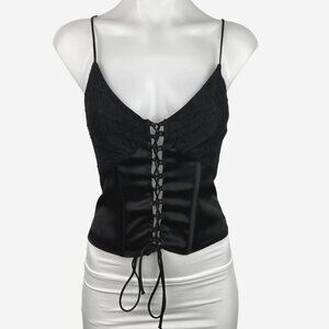 Zara Black Lace-Up Babydoll Corset Style Womens Top Boning Bustier Medium Gothic